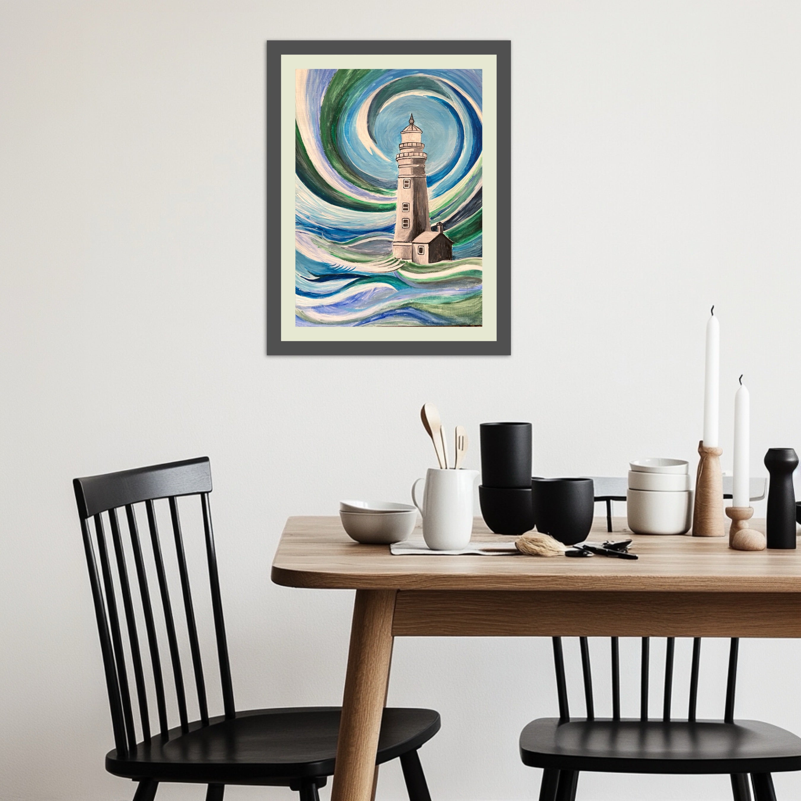 Leuchtturm im Sturm (03.2025) - Original Gemälde
