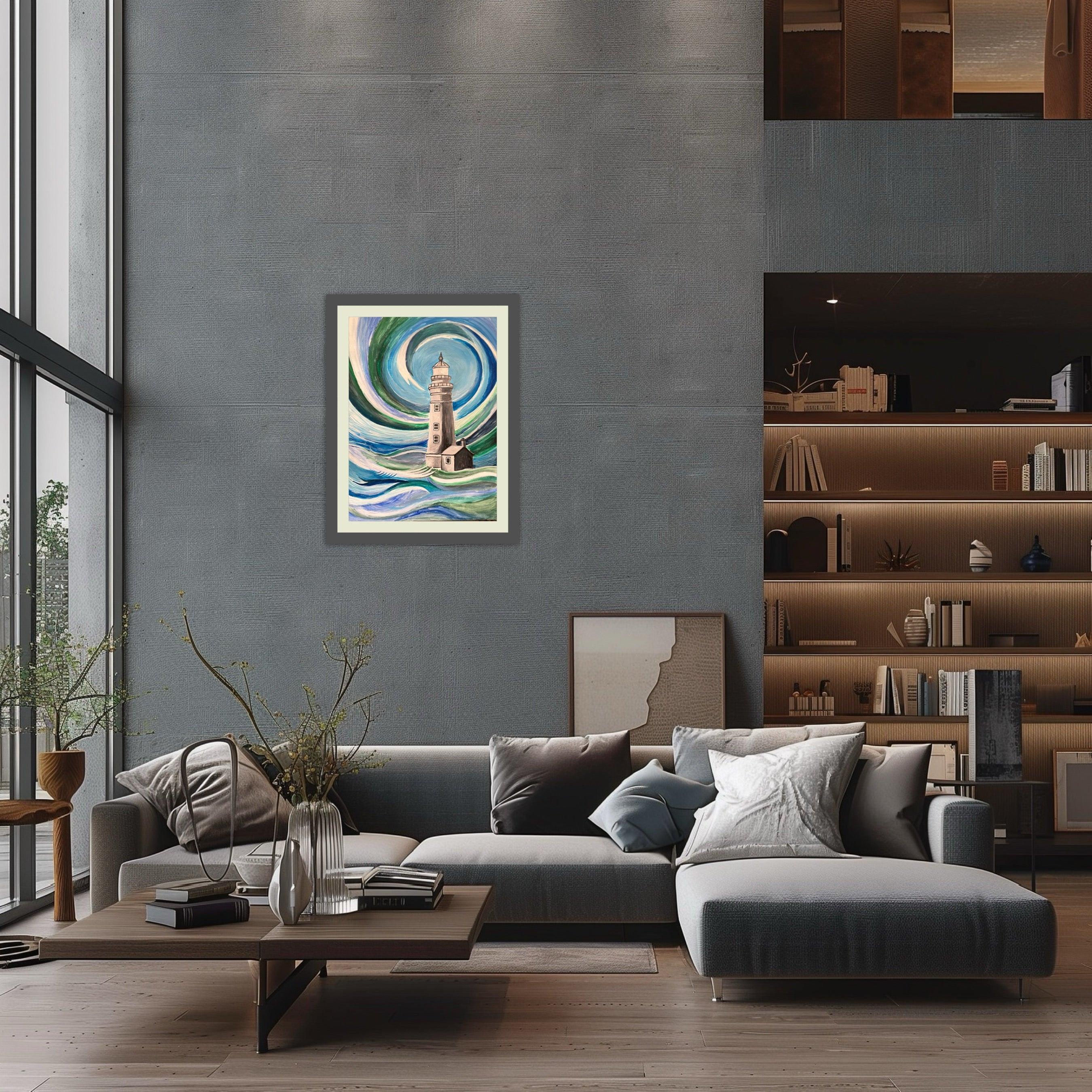 Leuchtturm im Sturm (03.2025) - Original Gemälde